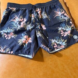 Men's Volcom Black Floral Swim Trunks